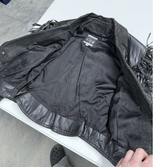 Vintage G-III Global Identity Black Leather Fringe Western Biker Jacket M - Picture 9 of 10